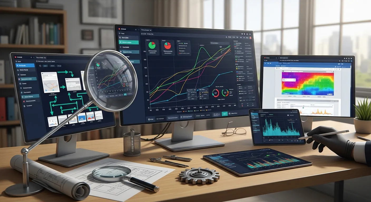SEO analytics dashboard showing backlink growth, traffic metrics, and performance tracking tools for continuous link building optimization